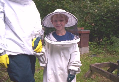 Wiliam suited up and ready to investigate the bees.