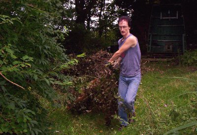 Lee helps move the branches.