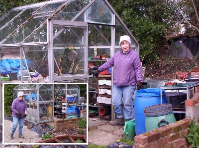 Judith plants up seedlings in the greenhouse ready for the Moravian fair in May.