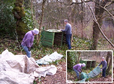Paul and Judith make a compost heap. We now have 4 compost heaps throughout the garden.
